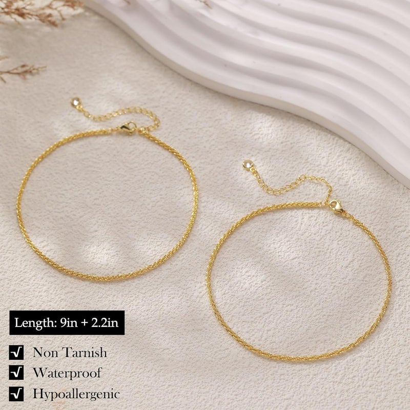 FUNEIA Gold Silver Ankle Bracelets for Women Waterproof 14K Gold Plated Anklets for Women Non Tarnish Dainty Layered Beaded Heart Anklet Set Summer Beach Foot Chain Jewelry Gifts Trendy Stuff - Image 5